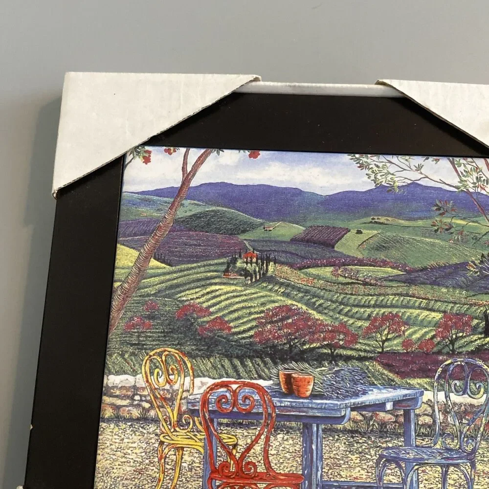 Sarina Framed Wall Art 8x8 Tuscan Italian Countryside Vineyard Bistro Chairs